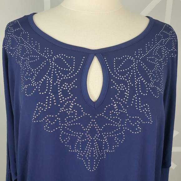 NWT Plus Size 2X Navy Sea Open Sleeve Blouse - Picture 2 of 5